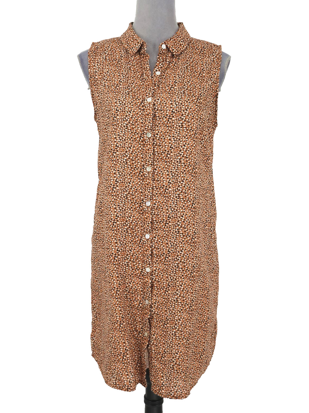 Tahari Dress Womens Small Rust Animal Print Linen Shirtdress Beach Coastal